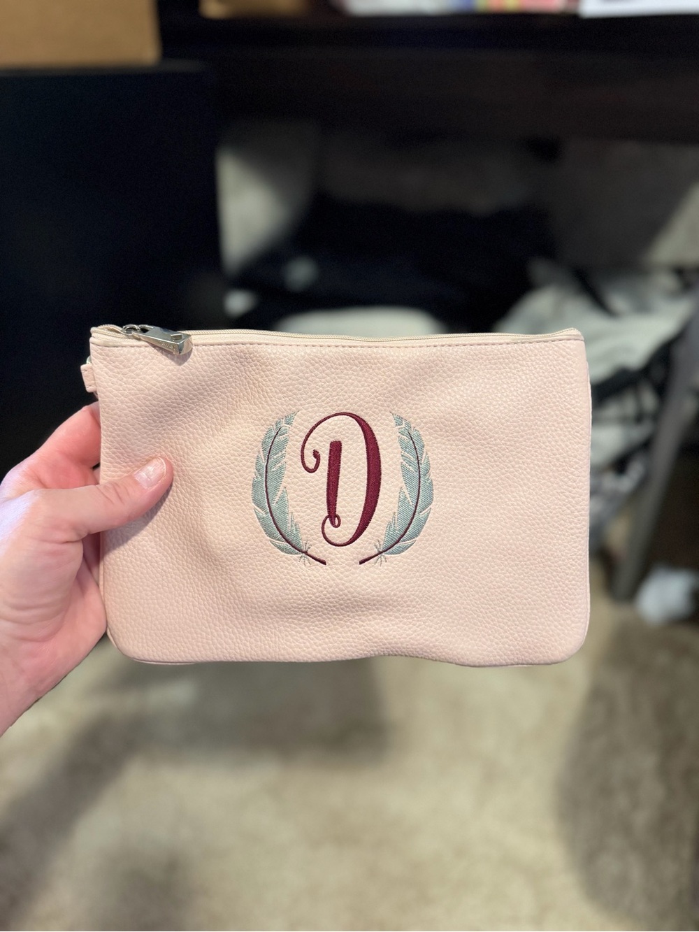 Monogram D Pink Leatherette Pouch